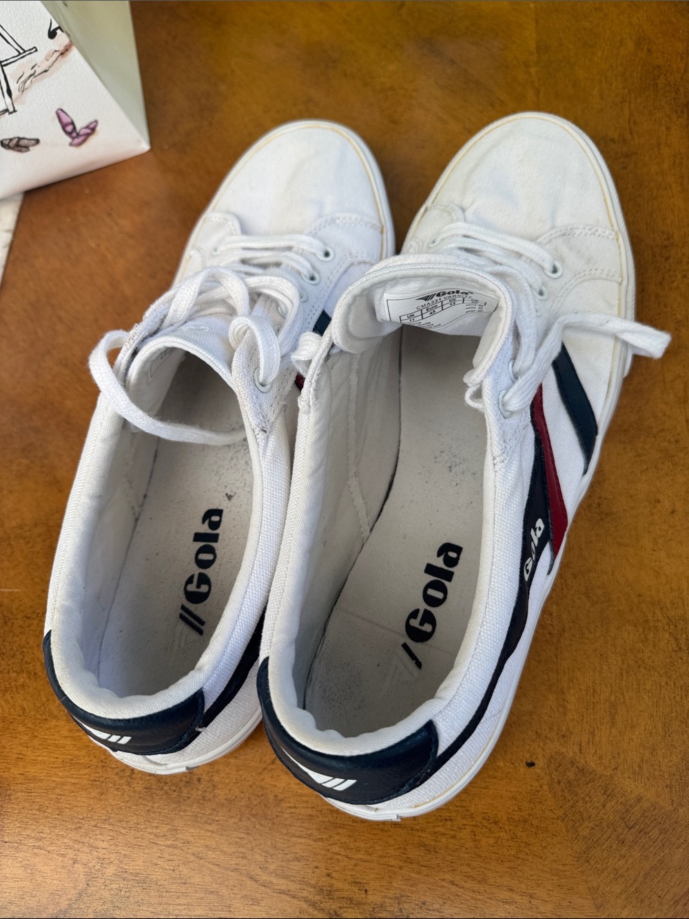 Gola White Canvas Sneakers with Navy & Red Side Stripes